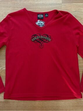 Harley-Davidson Red V-Neck Pullover with Embroidered Logo